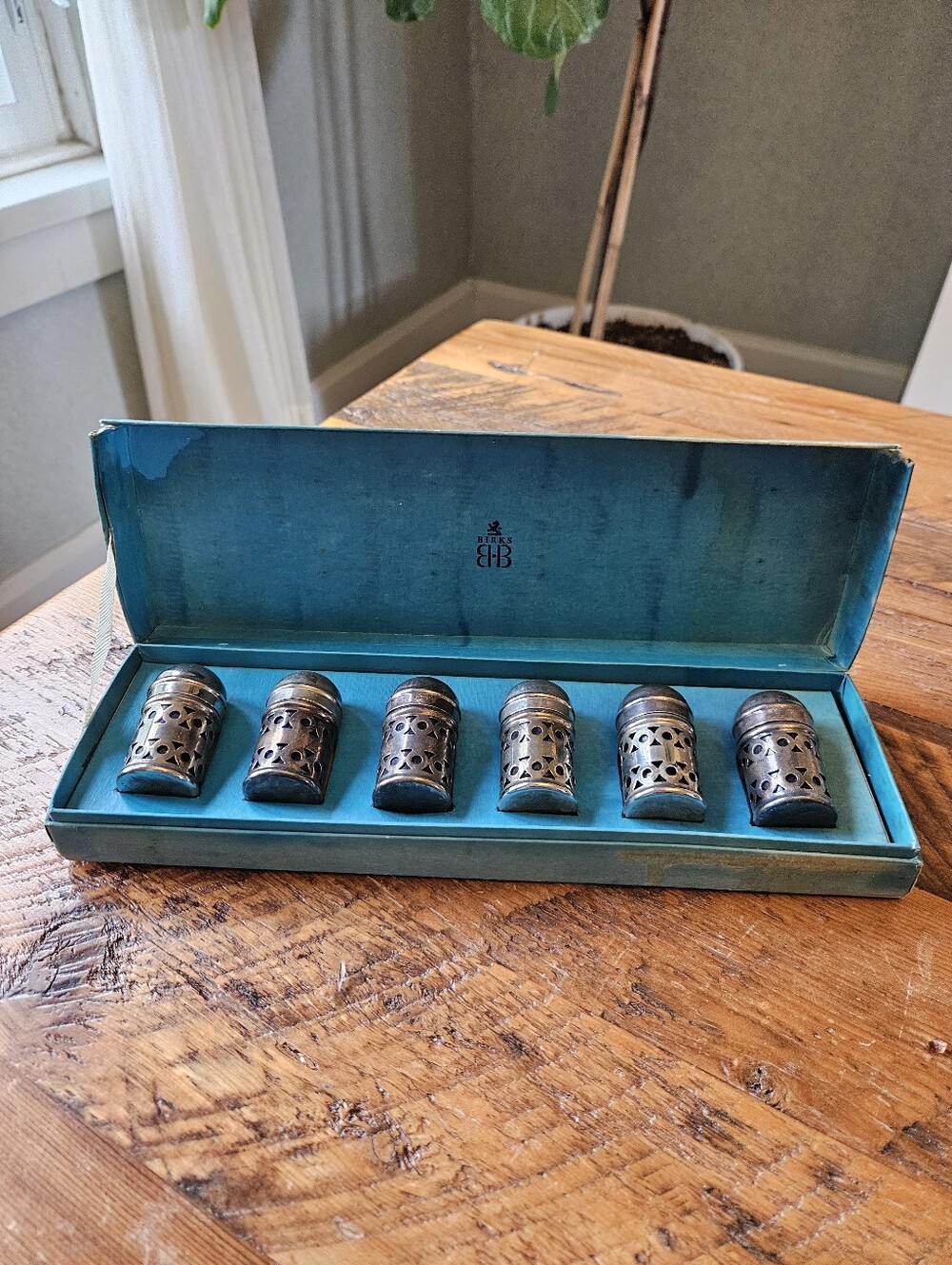 Vintage Birks Silver Plated on Brass Salt & Pepper Shakers (Cobalt Blue Glass)